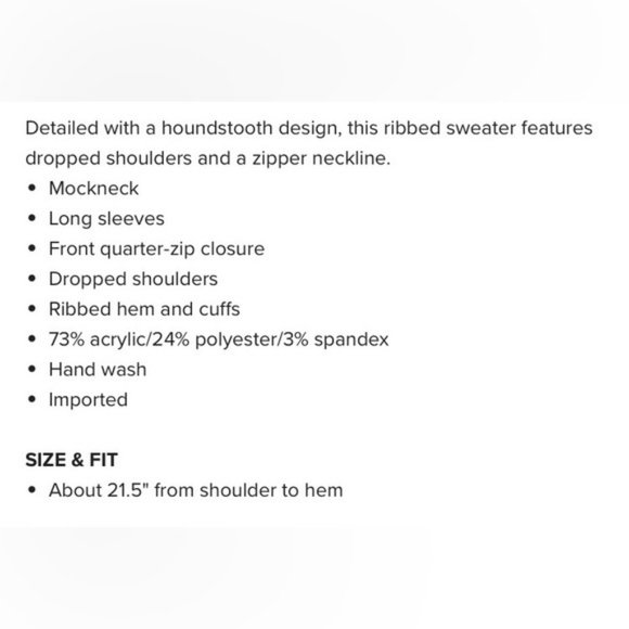 👛 (ANY 2/$30) DEX 1/4 Zip Black/White Houndstooth Mock Turtle Neck Medium - Picture 5 of 7